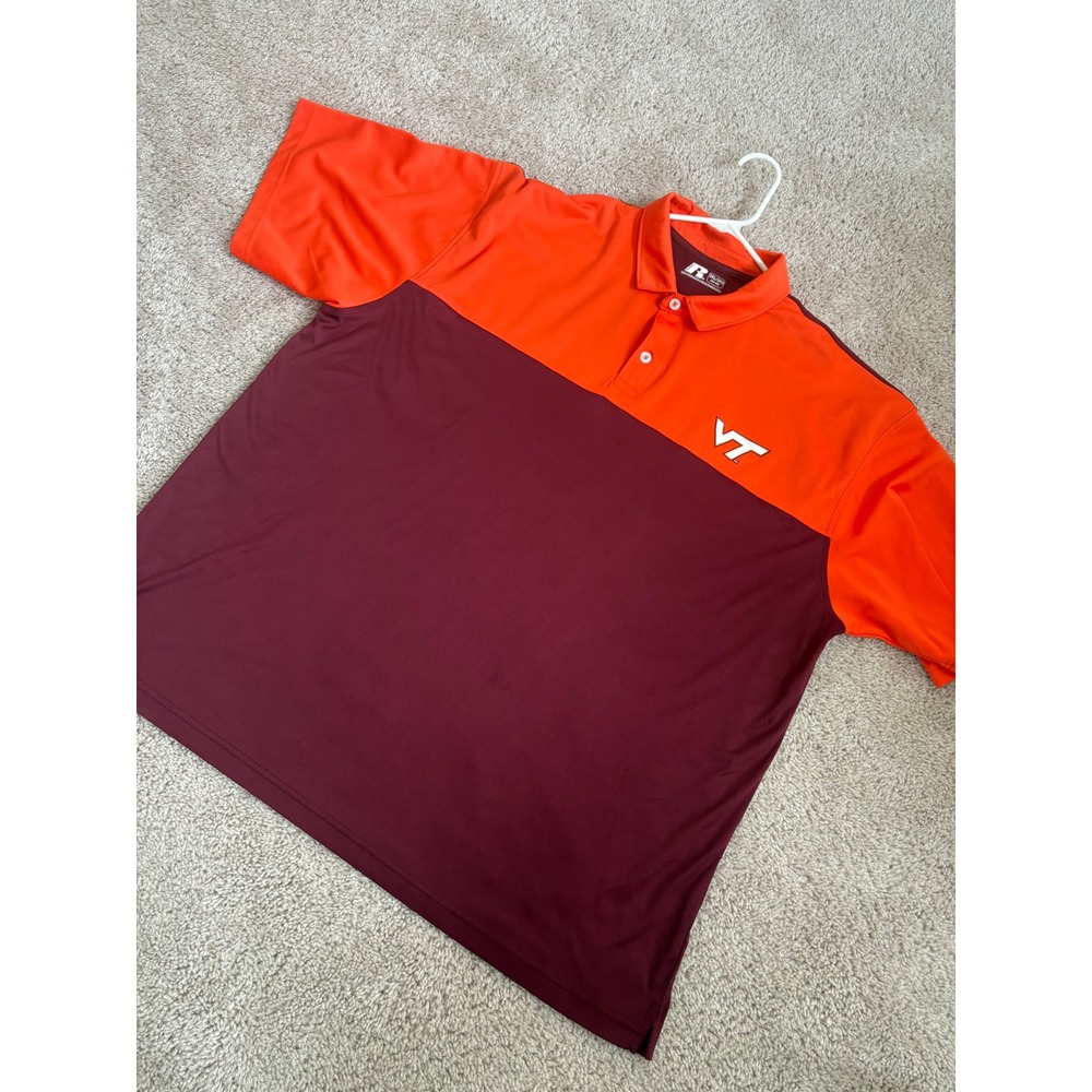 VT Virginia Tech Hokies 3XL (54-56) Polo‎ Shirt Color Block Athletic Fit Russell